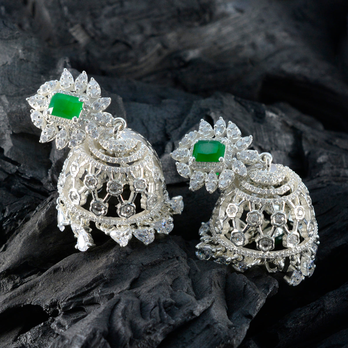 Emerald-CZ-Indian-Dewi-multiple-Stud-Green-925-Sterling-Silver-Earring