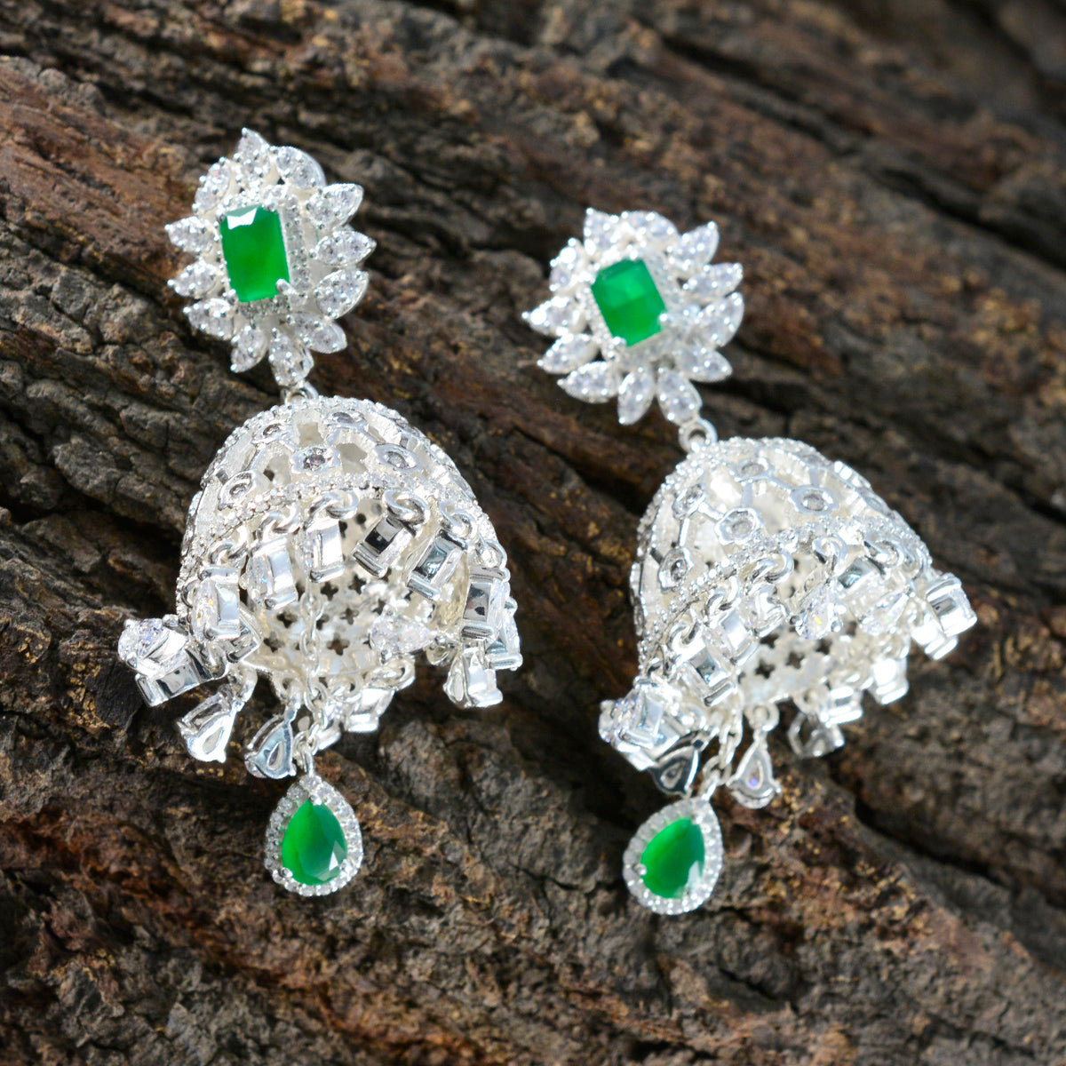 Emerald-CZ-Indian-Dewi-multiple-Stud-Green-925-Sterling-Silver-Earring