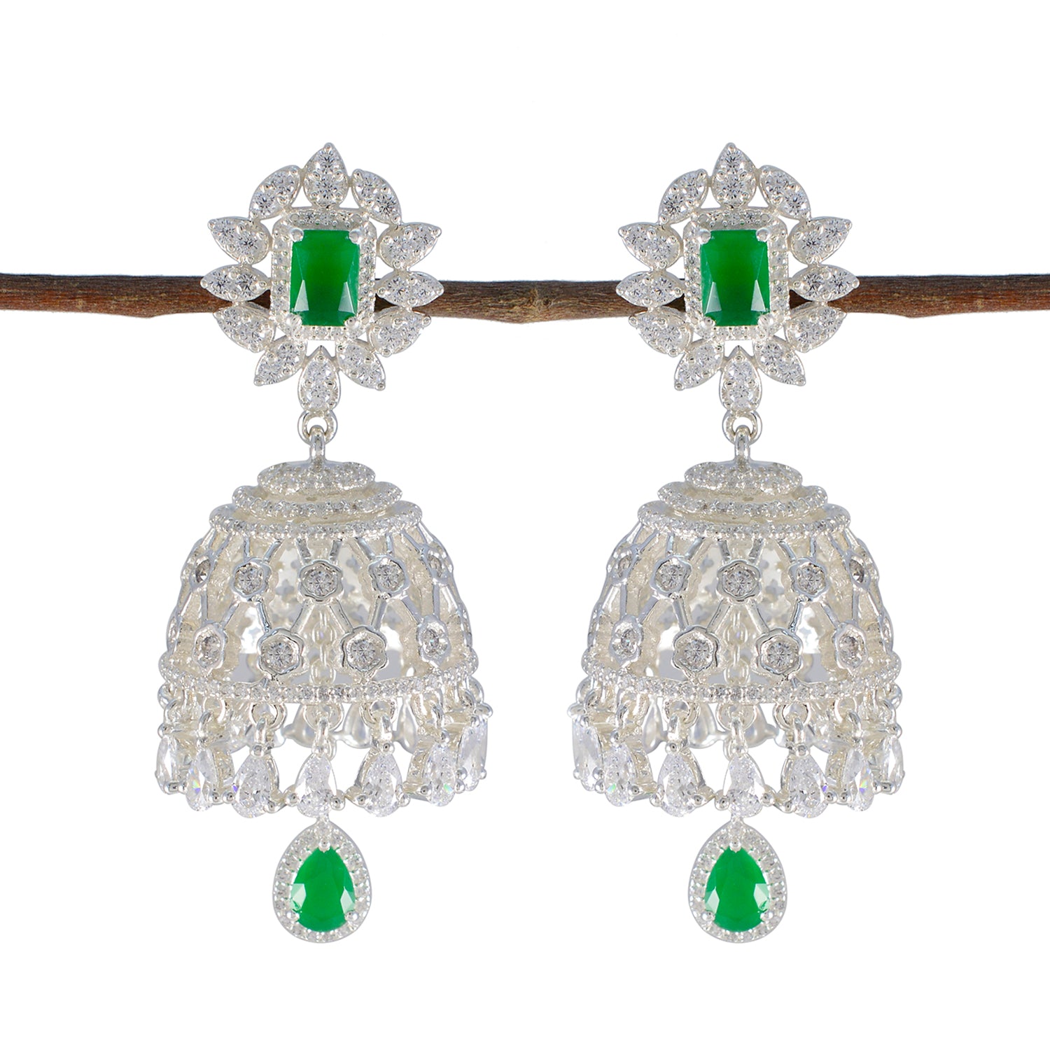 Emerald-CZ-Indian-Dewi-multiple-Stud-Green-925-Sterling-Silver-Earring