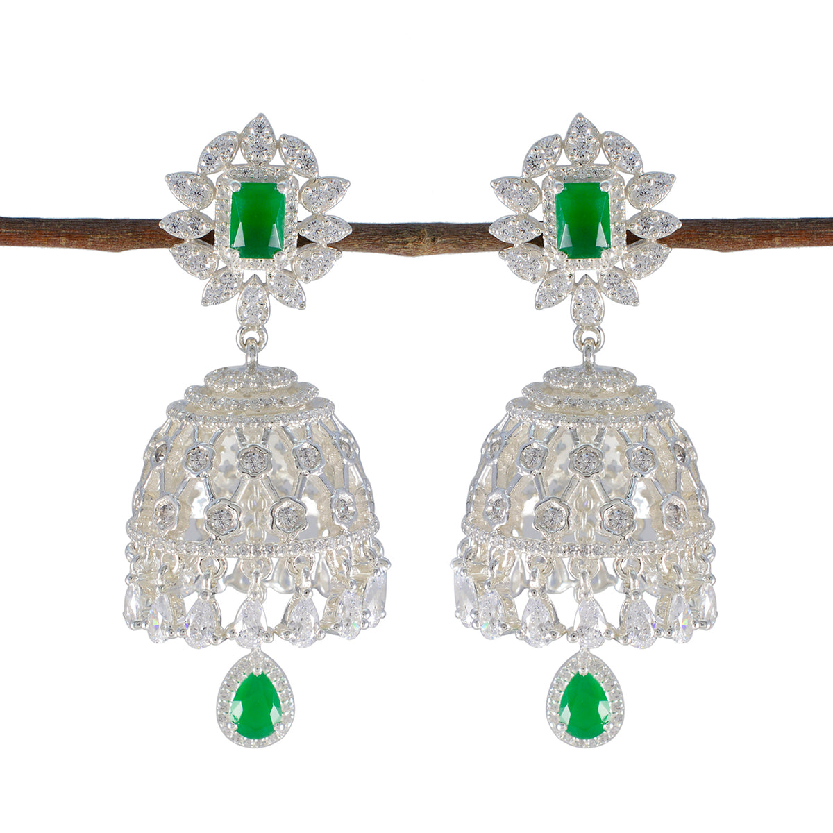 Emerald-CZ-Indian-Dewi-multiple-Stud-Green-925-Sterling-Silver-Earring