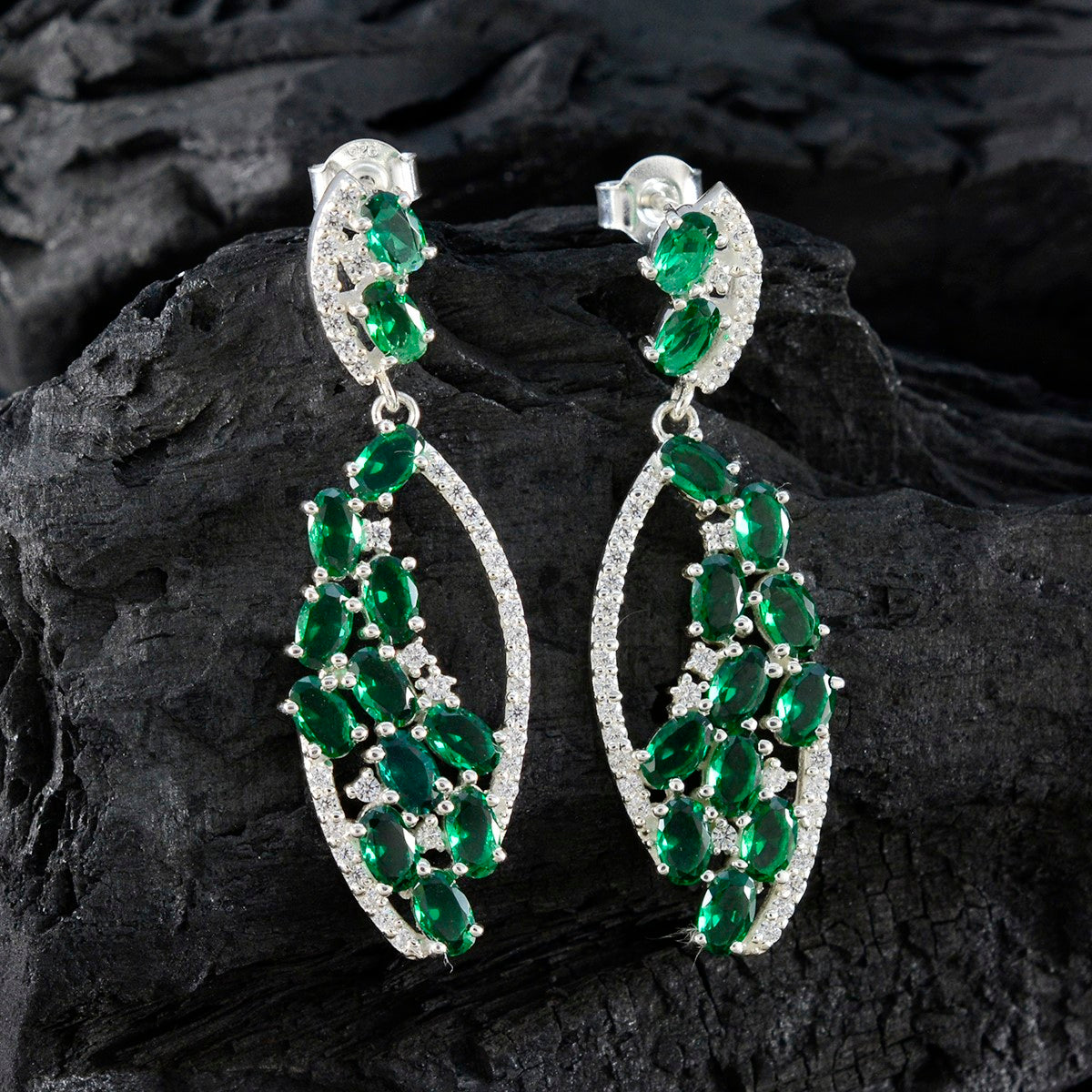 Emerald-CZ-Indian-Kristine-multiple-Stud-Green-Silver-Earring