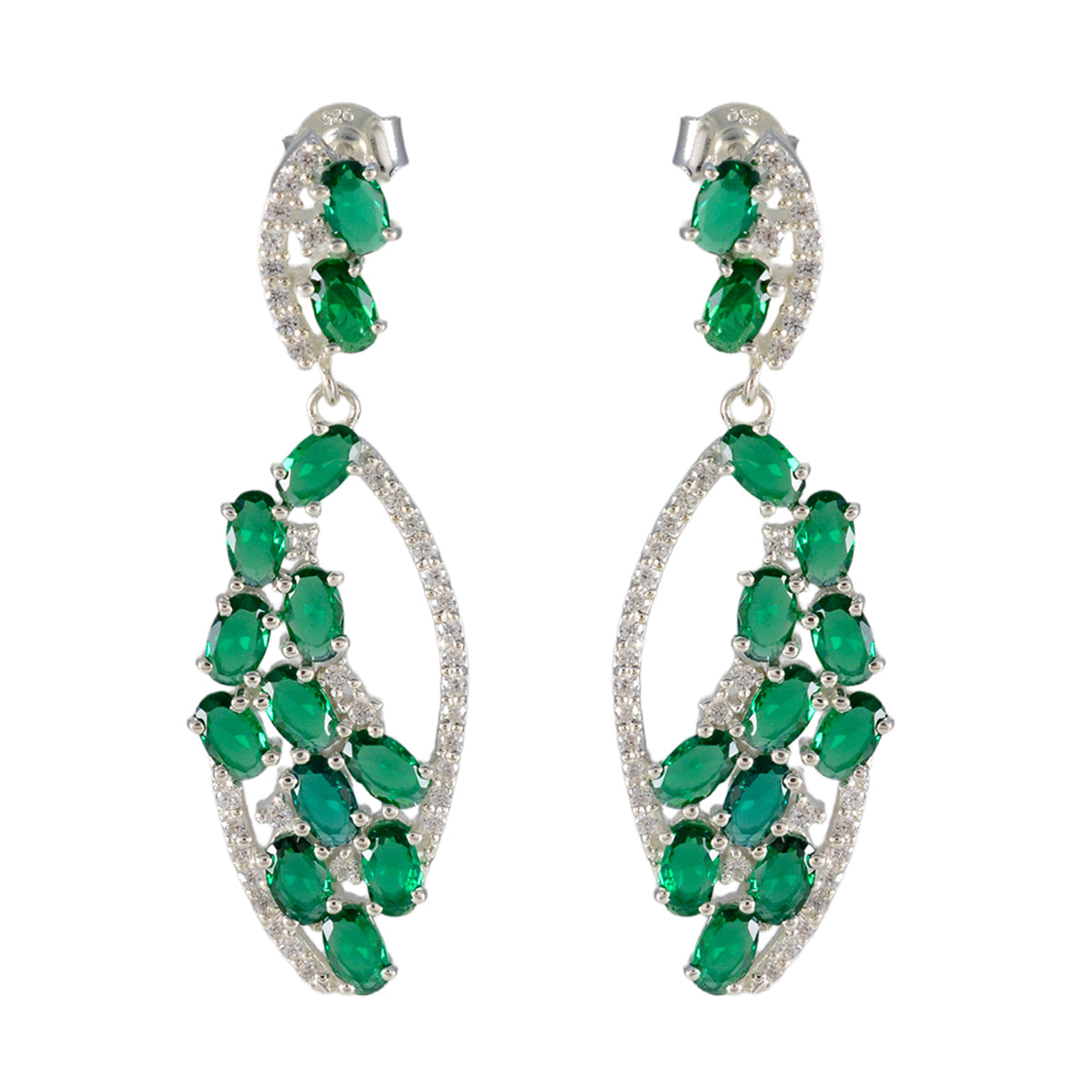 Emerald-CZ-Indian-Kristine-multiple-Stud-Green-Silver-Earring Главное изображение товара