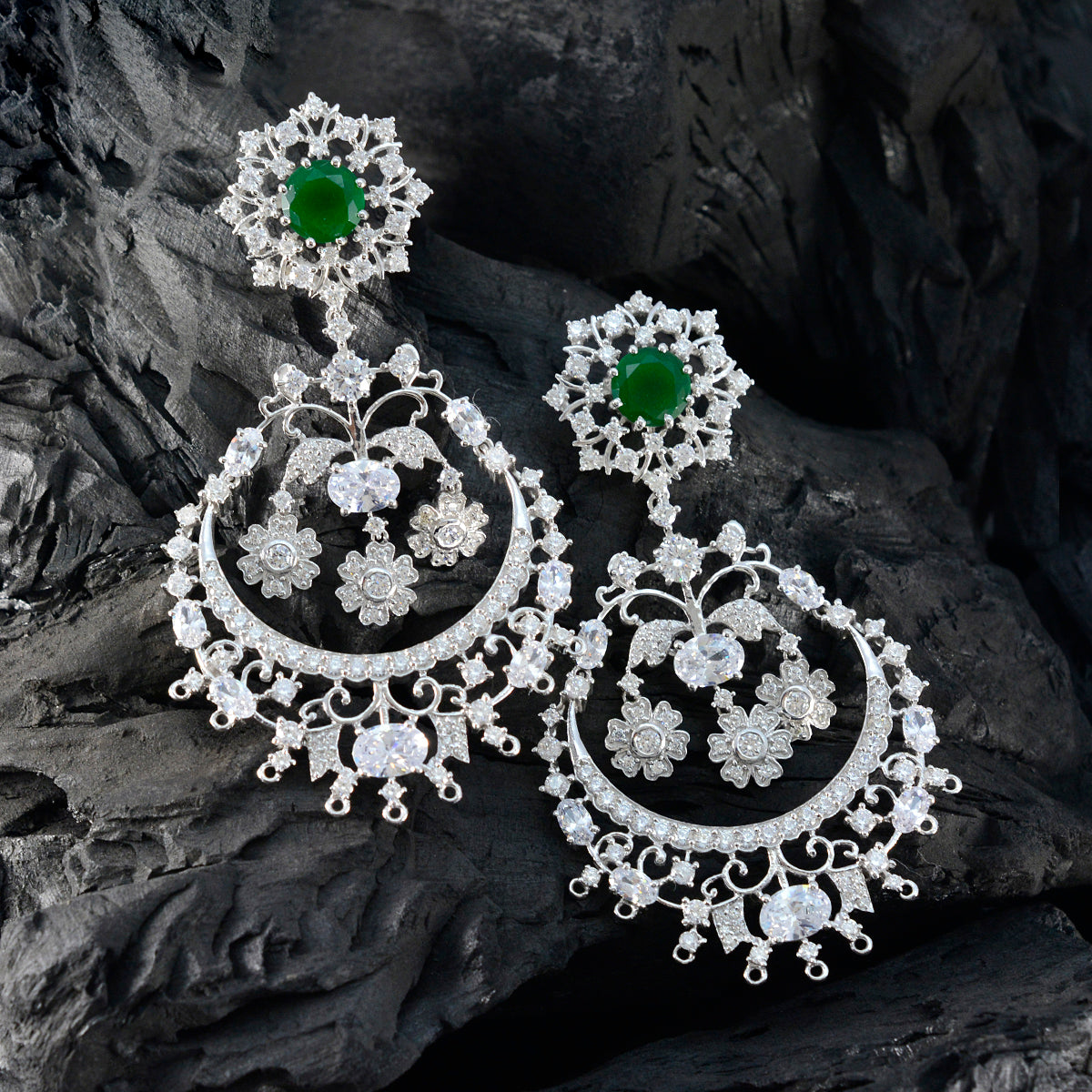 Emerald-CZ-Indian-Lakshmi-multiple-Stud-Green-Sterling-Silver-Earring