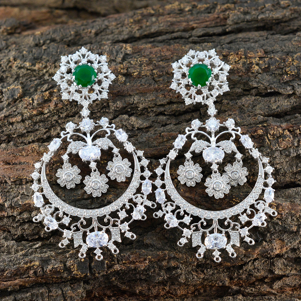 Emerald-CZ-Indian-Lakshmi-multiple-Stud-Green-Sterling-Silver-Earring