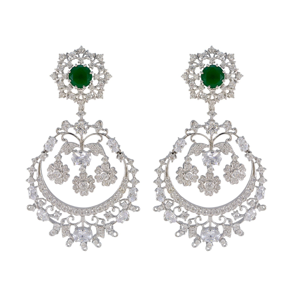 Emerald-CZ-Indian-Lakshmi-multiple-Stud-Green-Sterling-Silver-Earring Main image