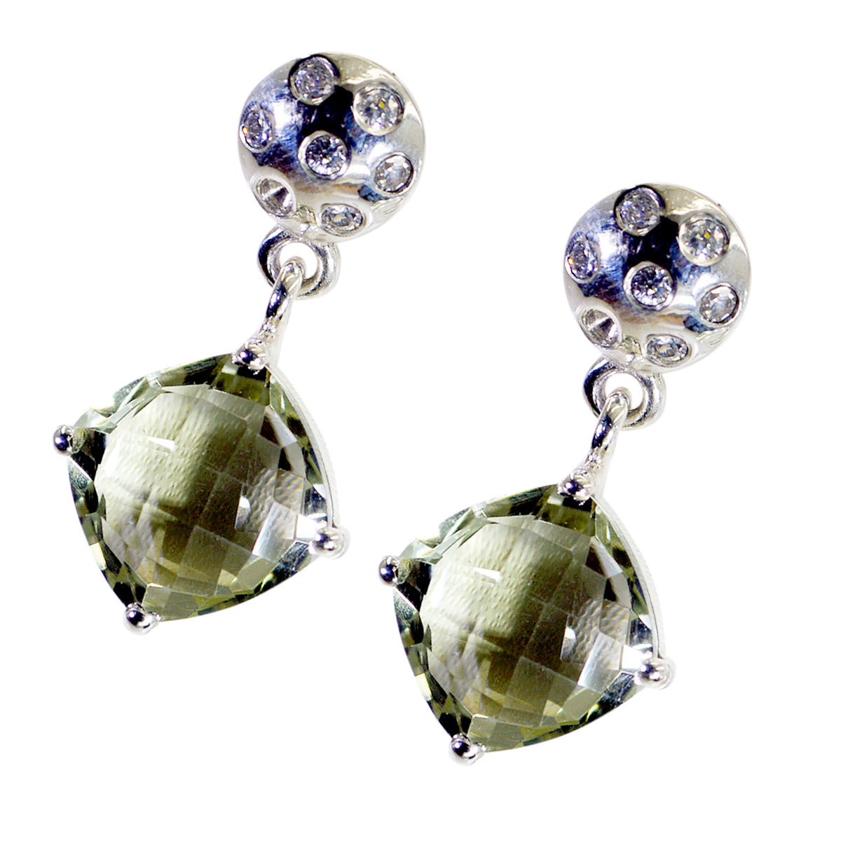 Orecchini a bottone multipli in argento sterling 925 verde con ametista africana Rina Immagine secondaria del prodotto