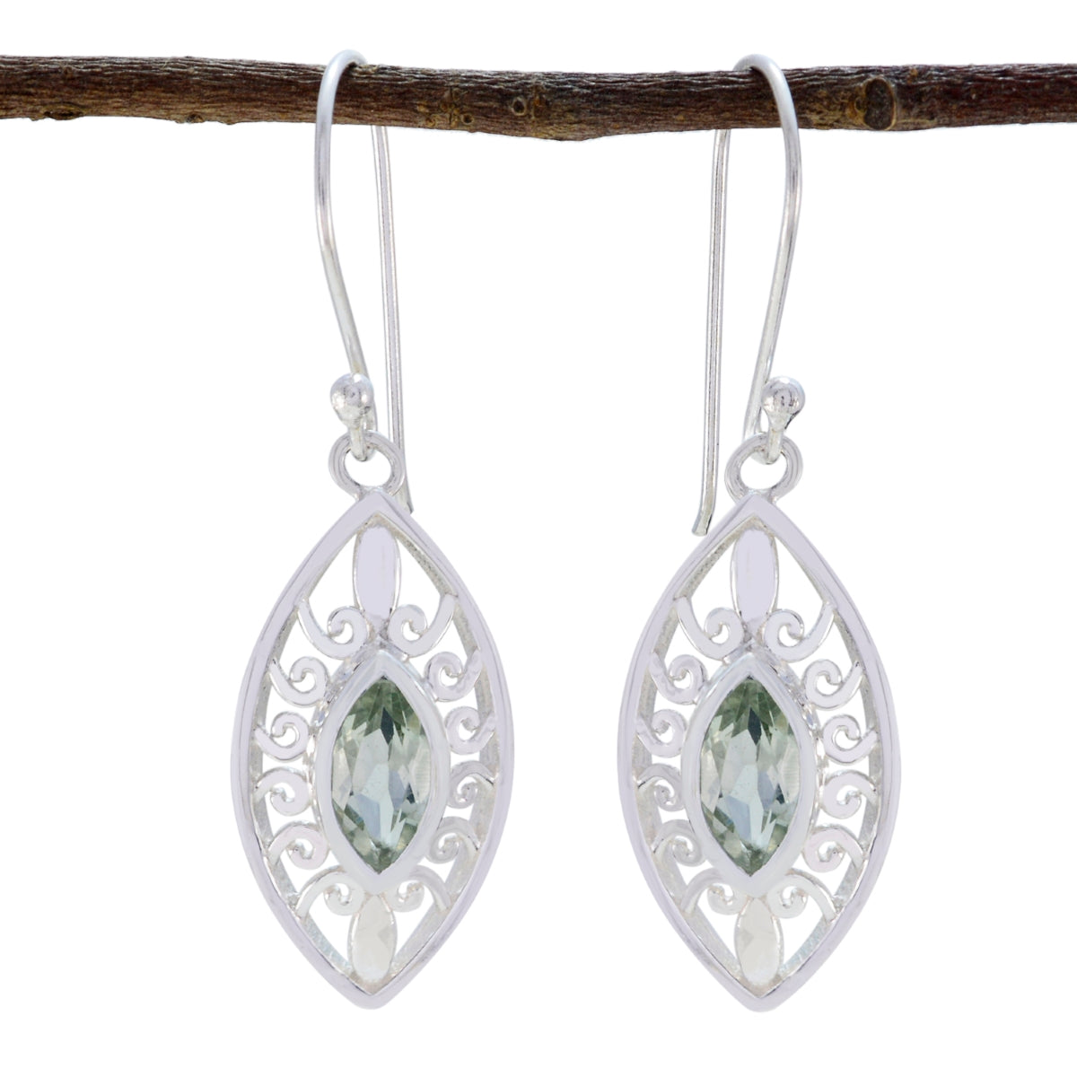 Green-Amethyst-American-Carla-Solitaire-Dangle-Green-Silver-Earring Imagen principal del producto