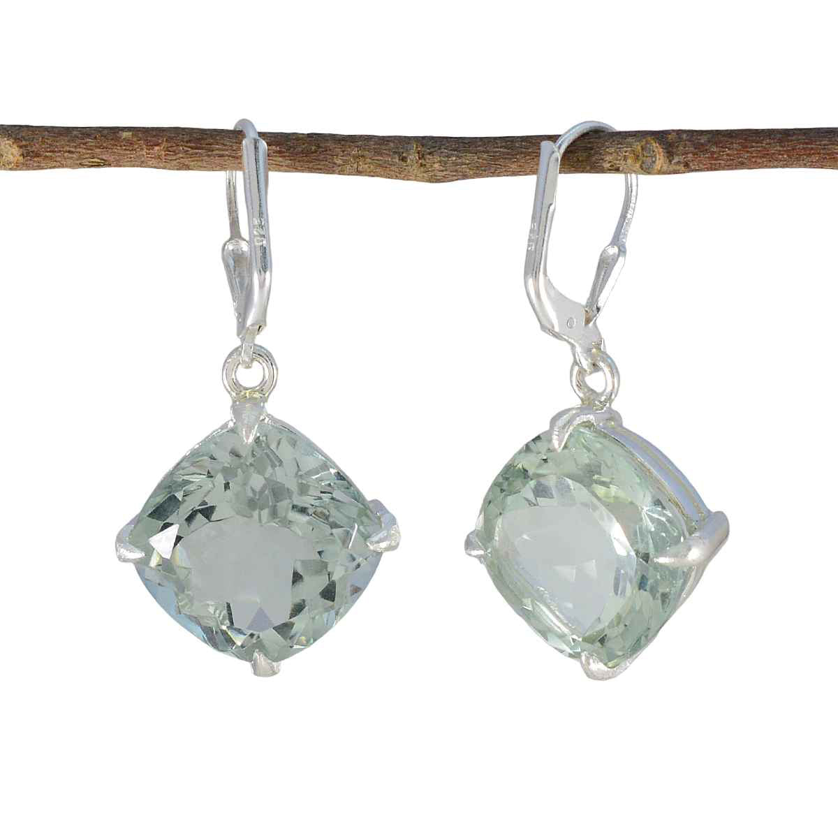 Green-Amethyst-German-Isabella-Solitaire-Dangle-Green-92.5-Silver-Earring Главное изображение товара