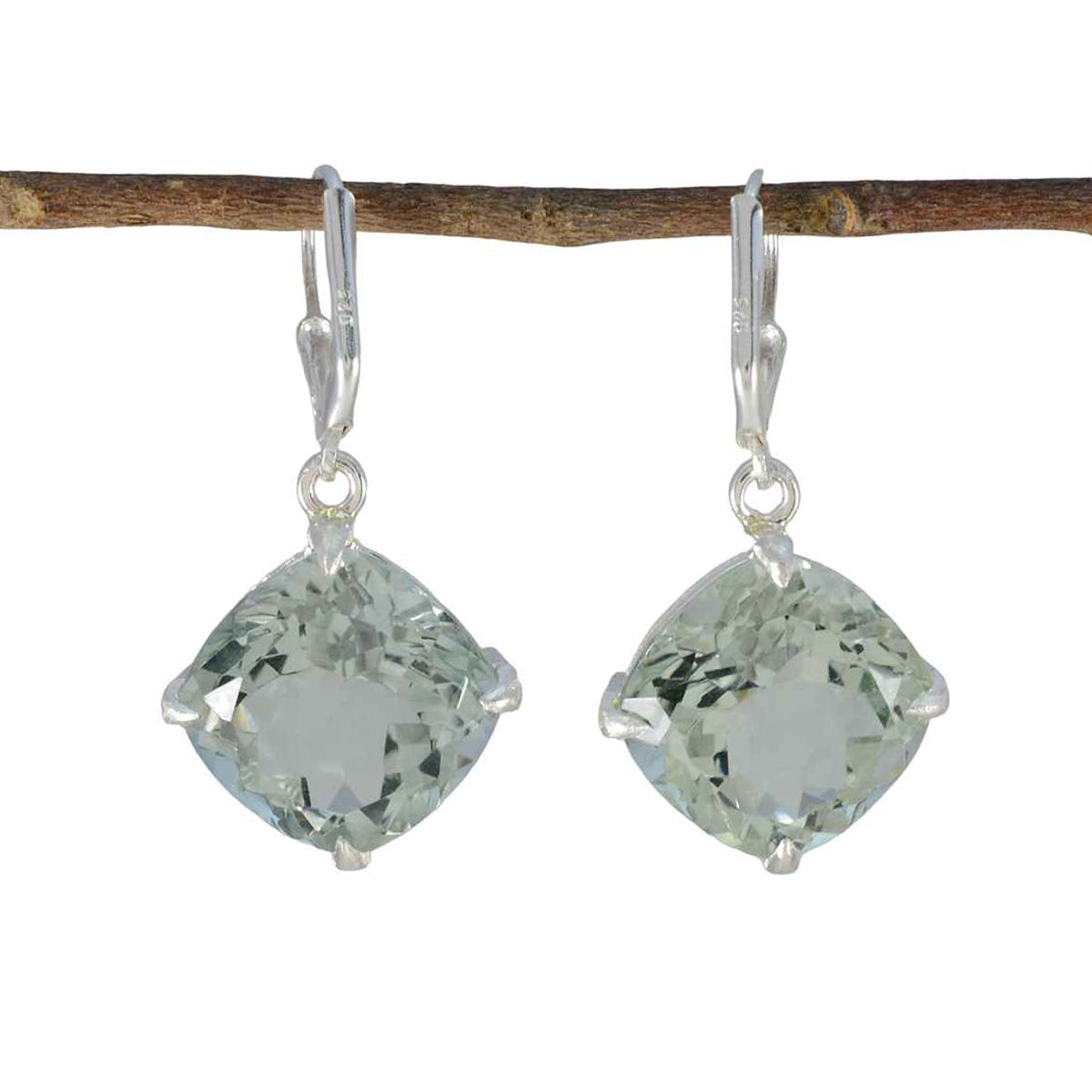 Green Amethyst German Isabella Solitaire Dangle Green 92.5 Silver Earring Второстепенное изображение товара