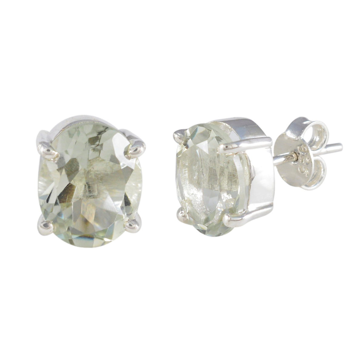 Green Amethyst Egyptian Julia Solitaire Stud Green Sterling Silver Earring Второстепенное изображение товара