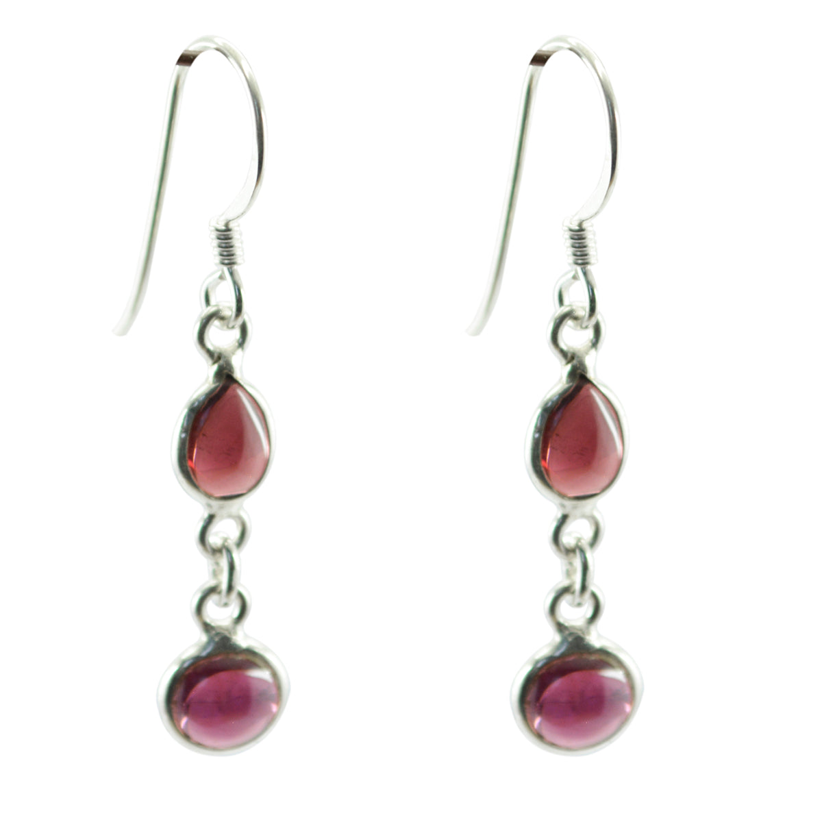 Boucles d'oreilles pendantes multiples Noelia en argent 925 rouge et grenat américain Image secondaire du produit
