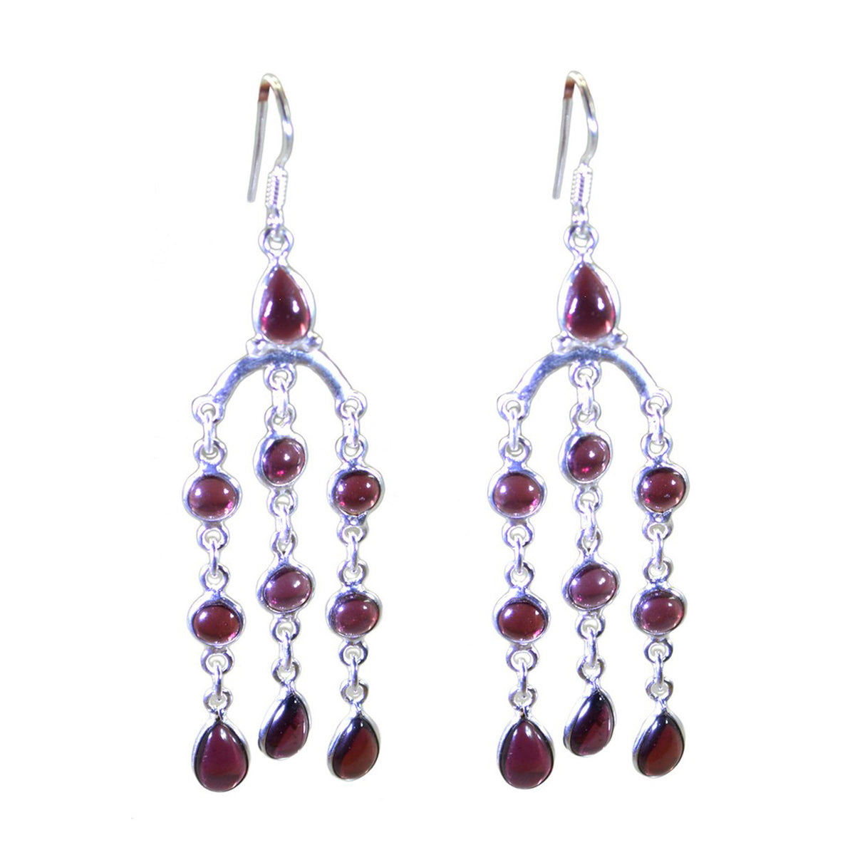 Garnet-Australian-Mariana-multiple-Dangle-Red-92.5-Silver-Earring Image principale du produit