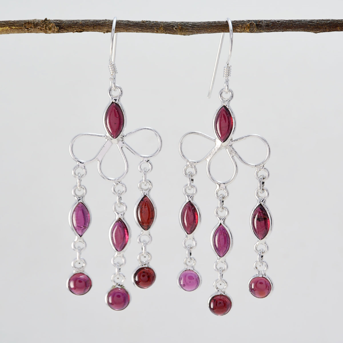 Granaat Franse Natalia meervoudige Dangle Rode Sterling Zilveren Oorbel Secundaire afbeelding