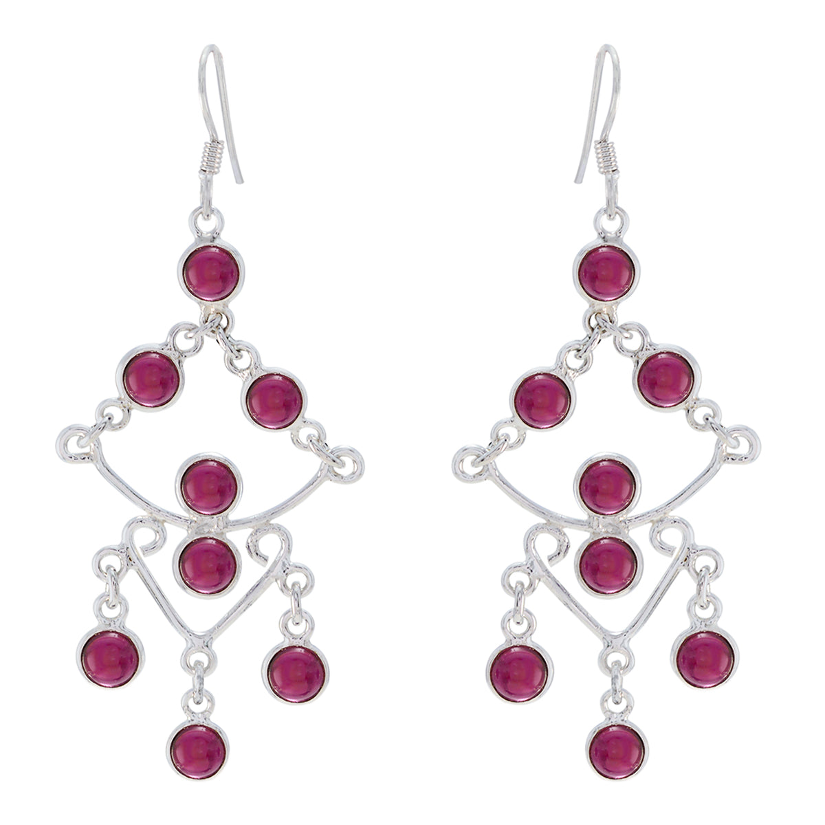 Garnet-German-Nayara-multiple-Dangle-Red-Silver-Earring