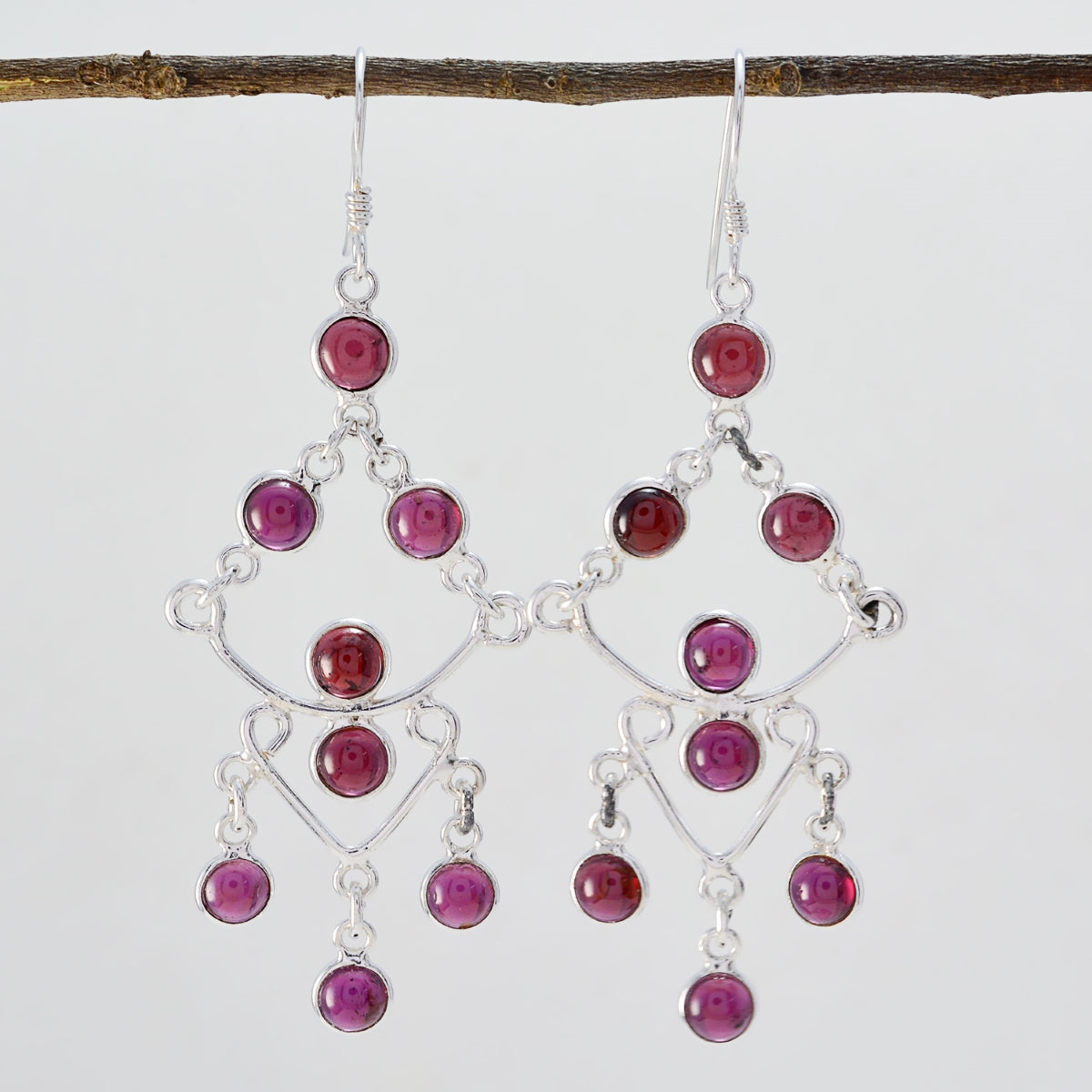 Garnet-German-Nayara-multiple-Dangle-Red-Silver-Earring