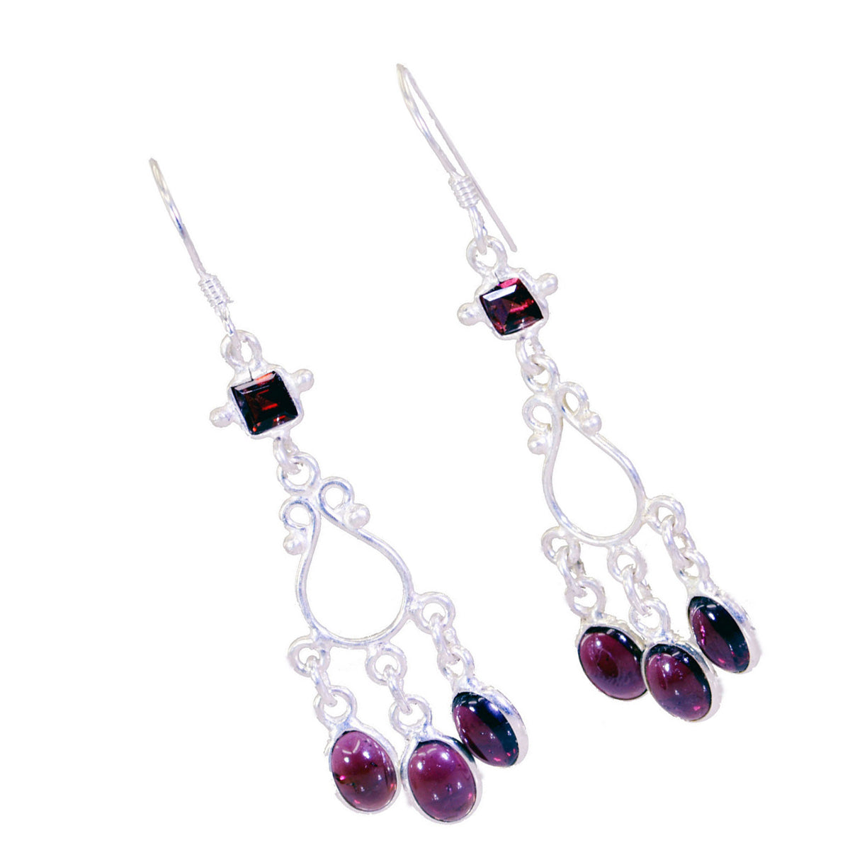 Boucles d'oreilles pendantes en argent sterling rouge avec grenat russe Patricia Image secondaire du produit