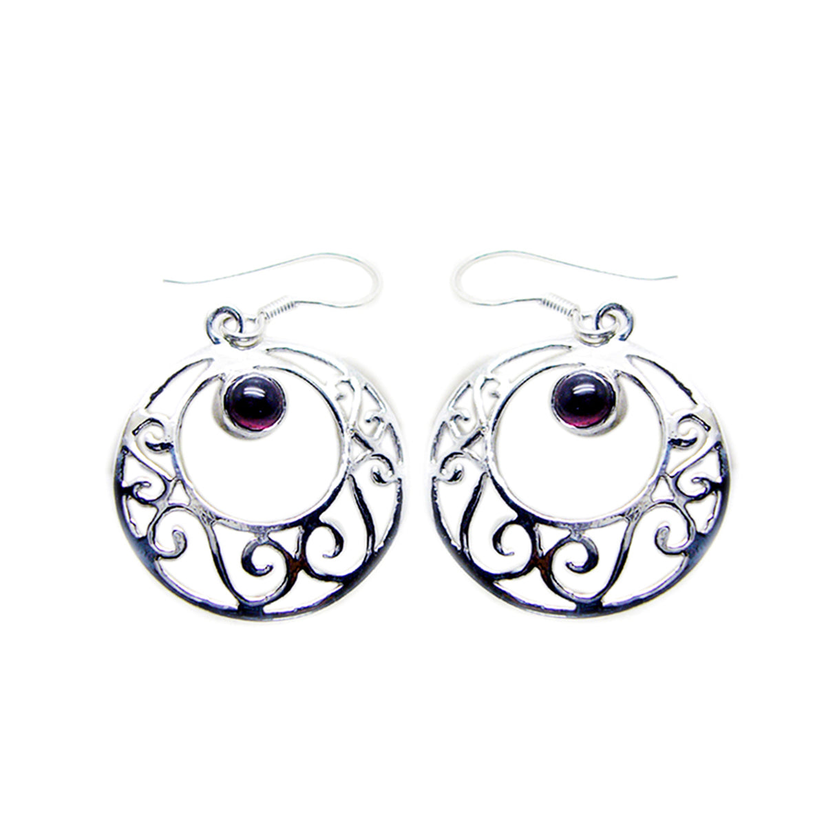 Garnet-American-Anna-Solitaire-Dangle-Red-Silver-Earring Immagine principale del prodotto