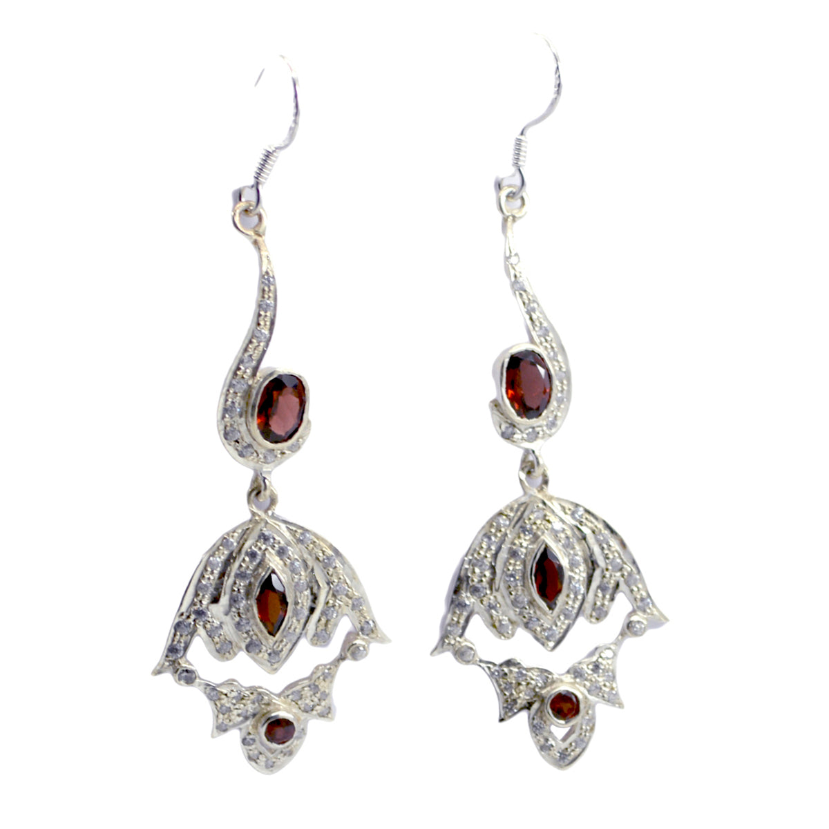 Garnet-Indian-Nisa-multiple-Dangle-Red-92.5-Silver-Earring