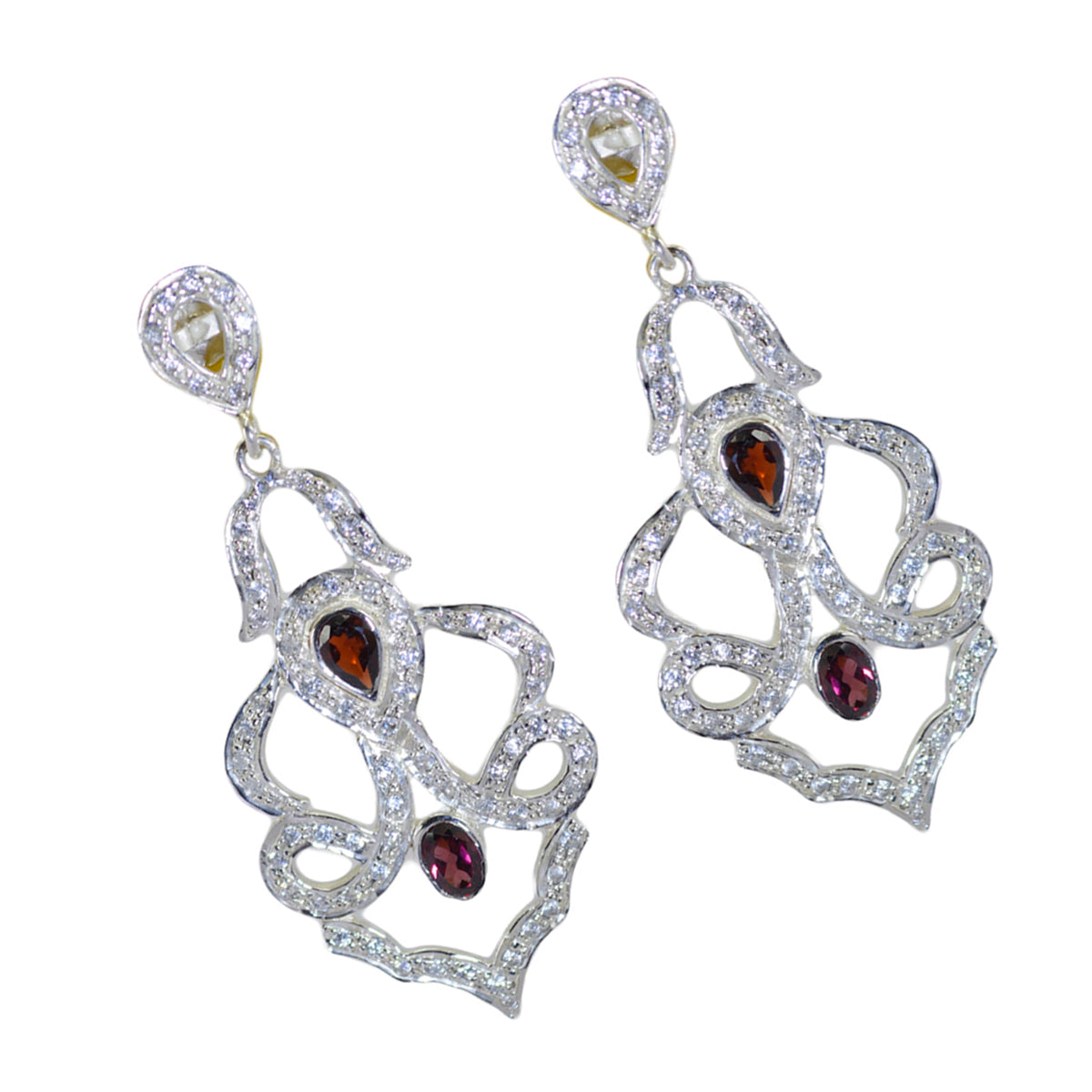 Garnet-Indian-Meera-multiple-Stud-Red-925-Sterling-Silver-Earring