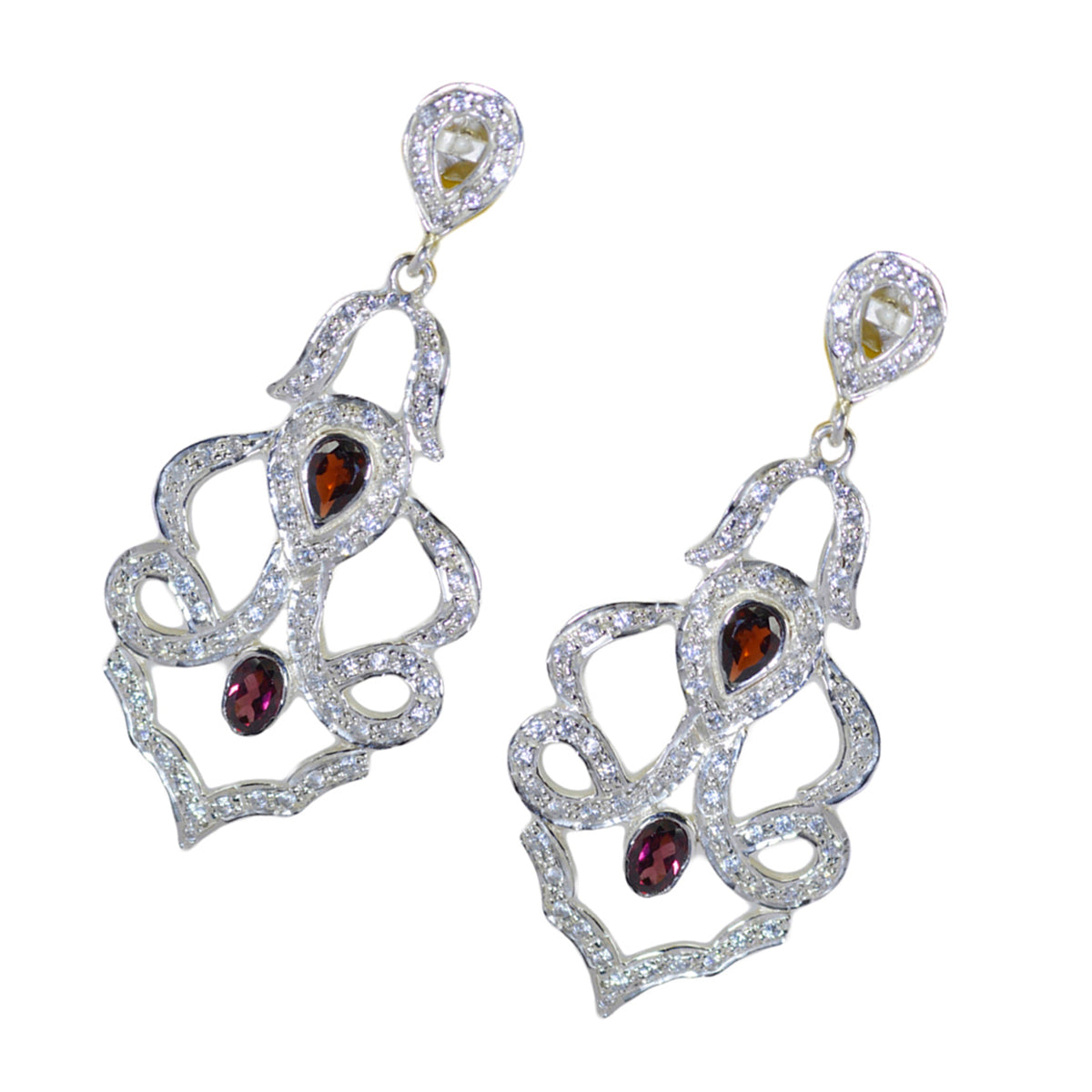Garnet-Indian-Meera-multiple-Stud-Red-925-Sterling-Silver-Earring
