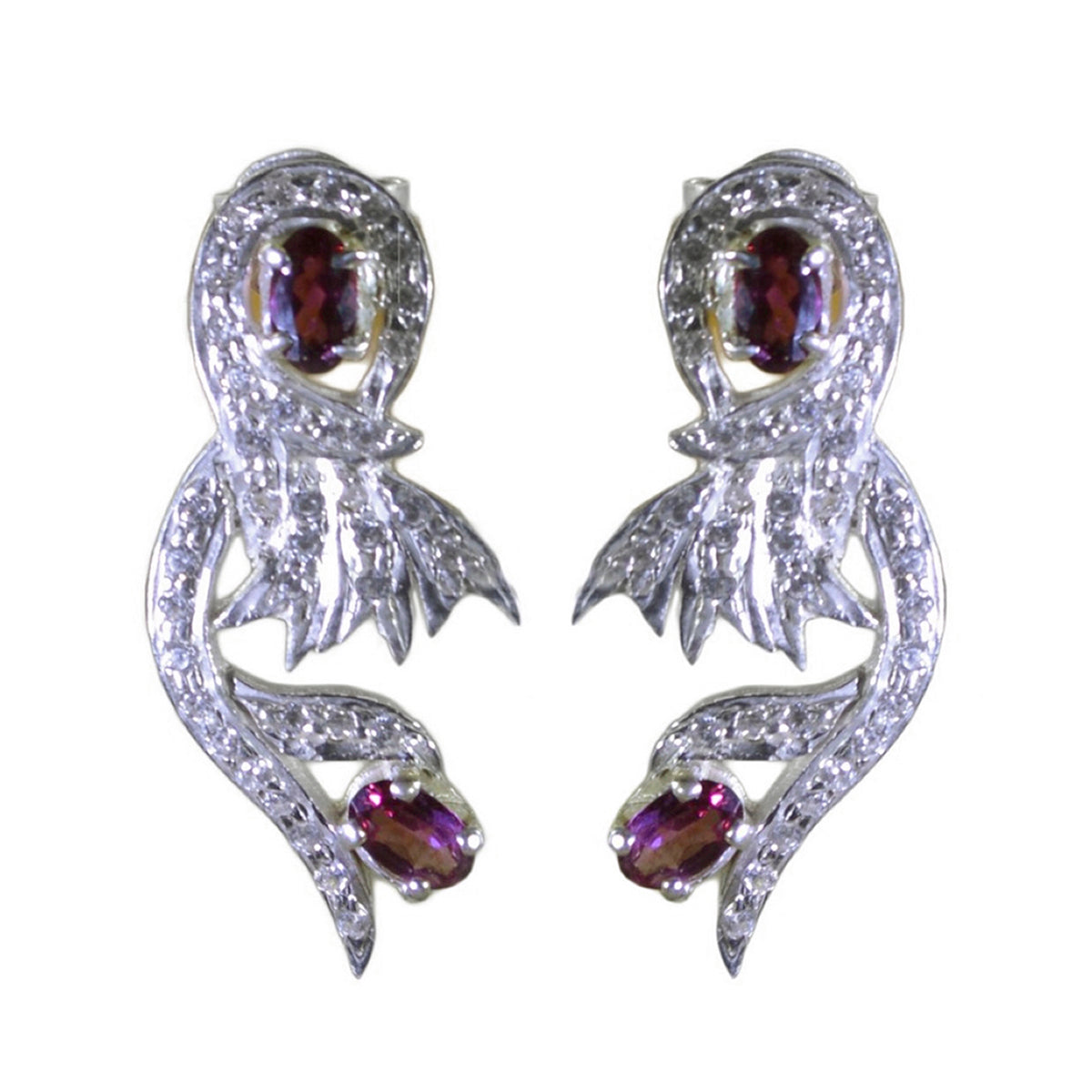 Garnet-Indian-Priya-multiple-Stud-Red-Silver-Earring Главное изображение товара