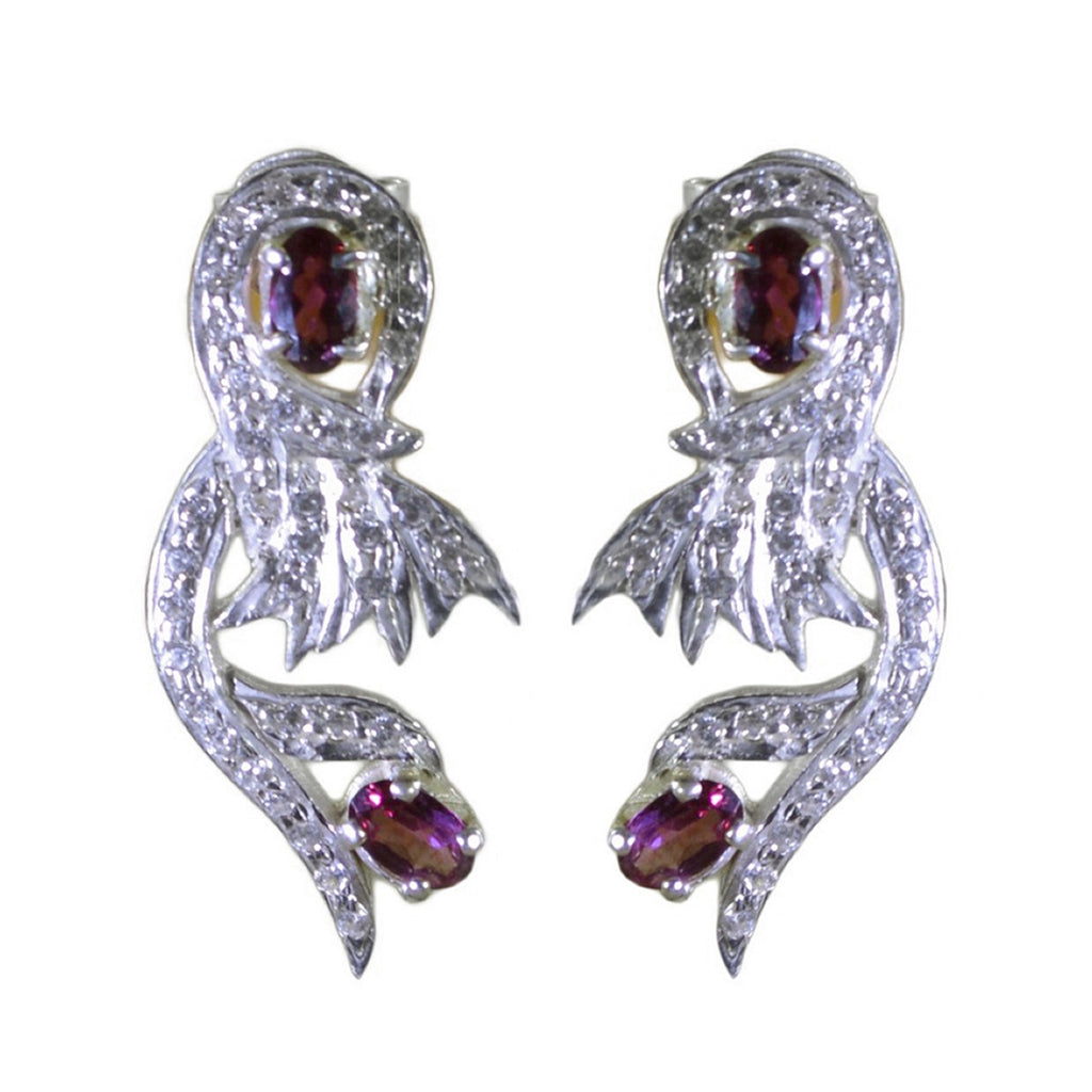 Garnet-Indian-Priya-multiple-Stud-Red-Silver-Earring