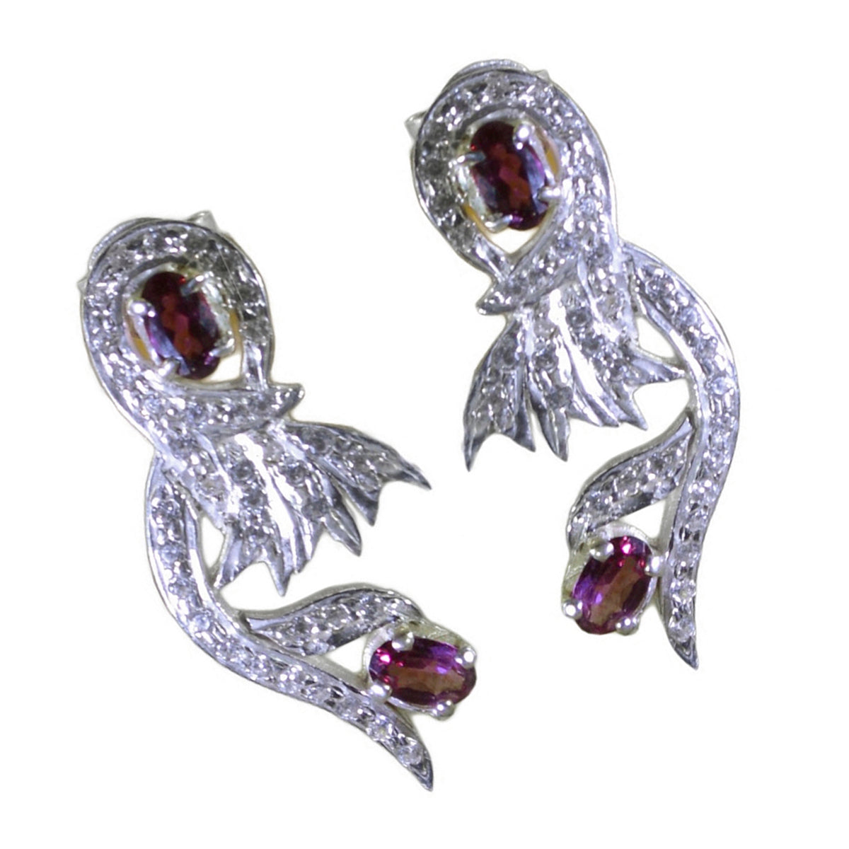 Garnet-Indian-Priya-multiple-Stud-Red-Silver-Earring