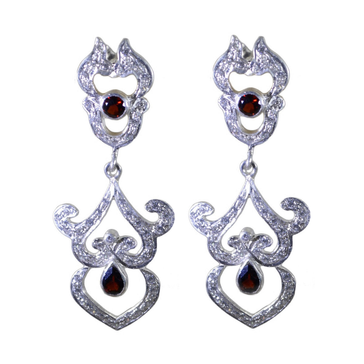 Garnet-Indian-Putri-multiple-Stud-Red-Sterling-Silver-Earring Imagen principal del producto