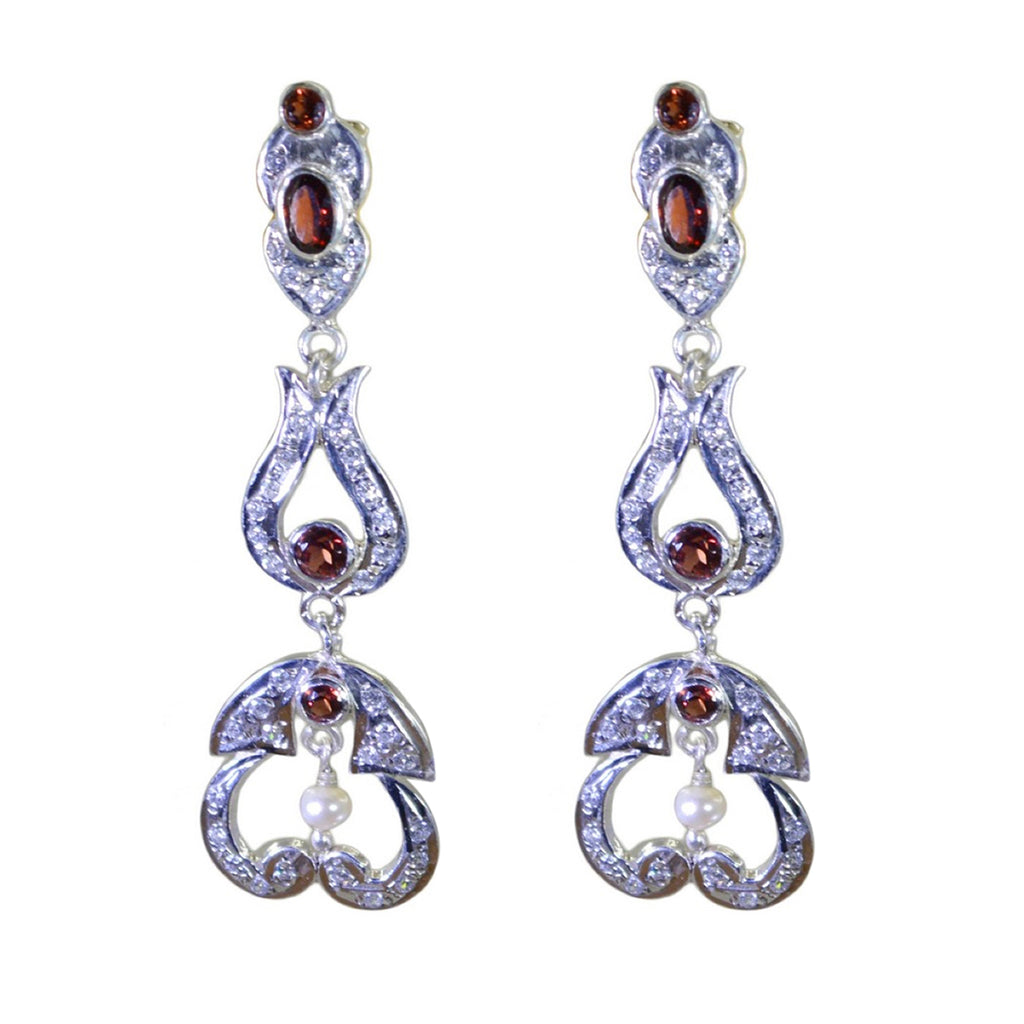 Garnet-Indian-Putri-multiple-Stud-Red-925-Silver-Earring