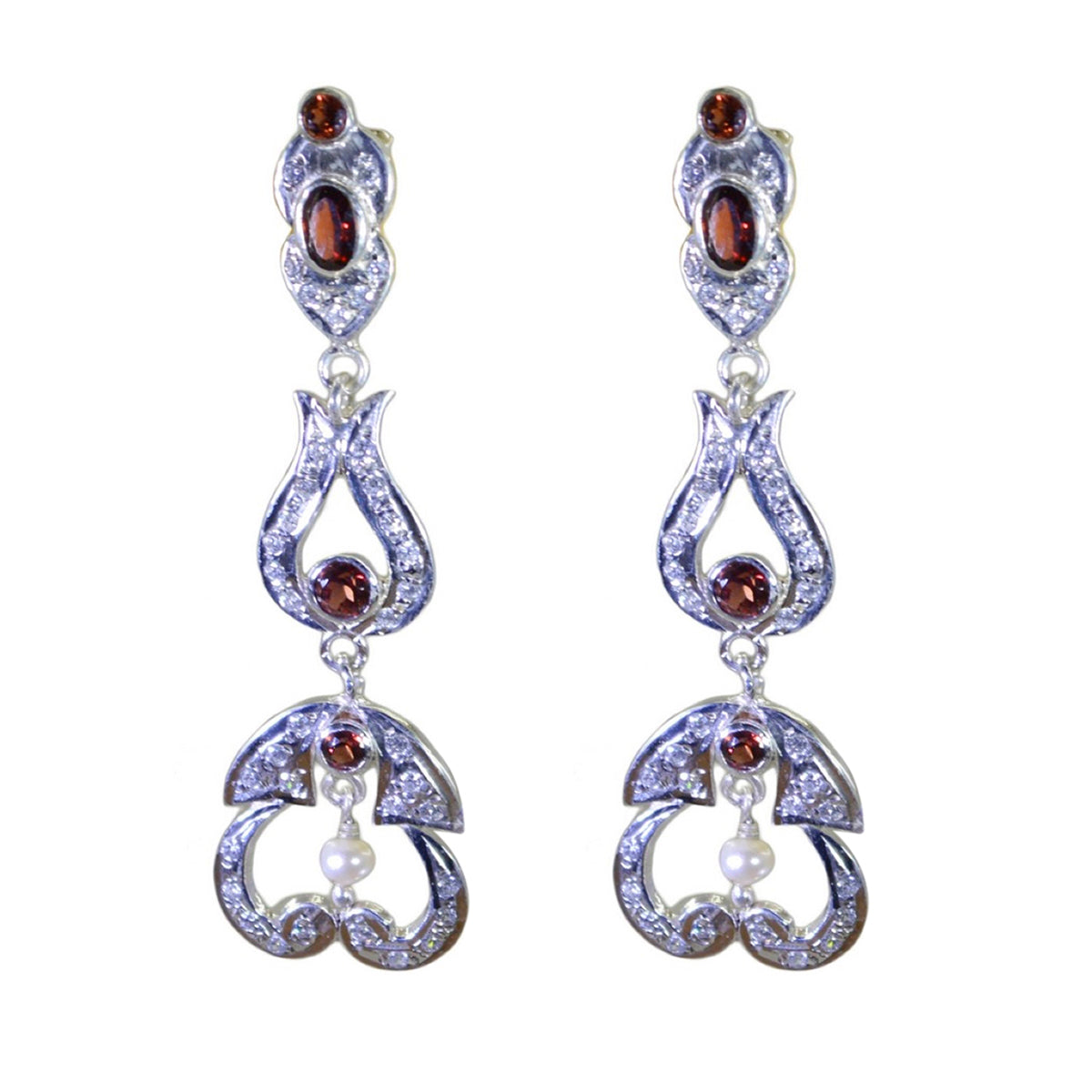 Garnet-Indian-Putri-multiple-Stud-Red-925-Silver-Earring