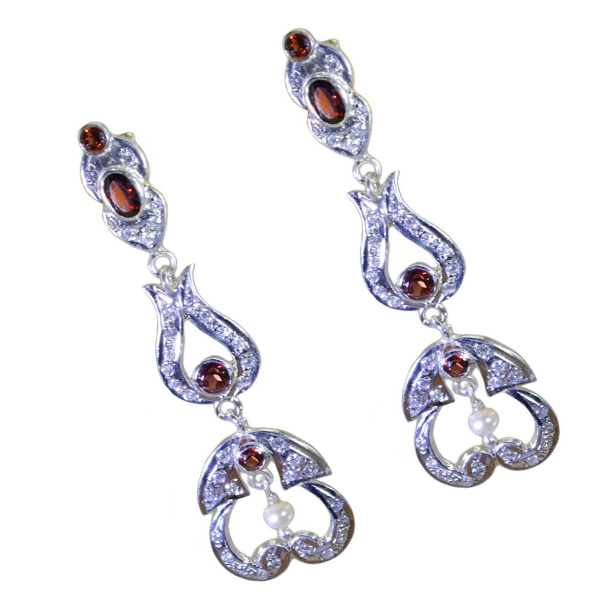 Garnet-Indian-Putri-multiple-Stud-Red-925-Silver-Earring