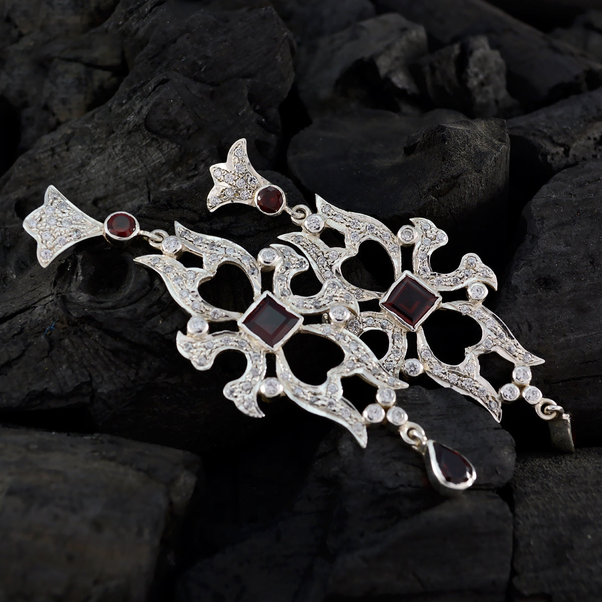 Garnet-Indian-Siti-multiple-Stud-Red-925-Silver-Earring