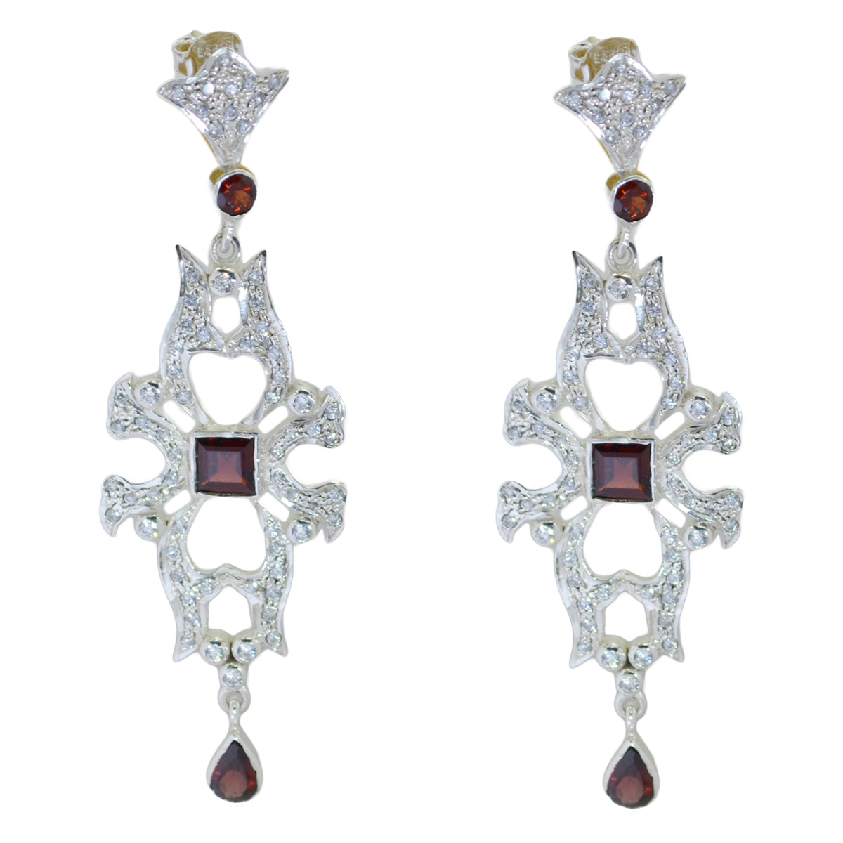 Garnet Indian Siti multiple Stud Red 925 Silver Earring Второстепенное изображение товара