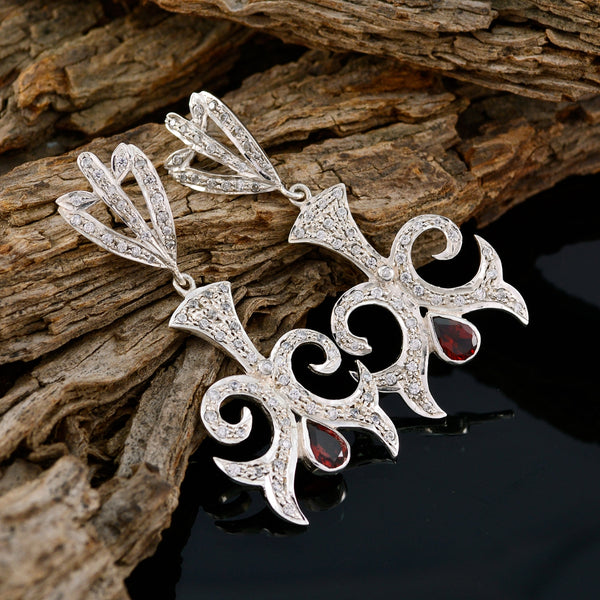 Garnet-Indian-Zara-multiple-Stud-Red-Silver-Earring
