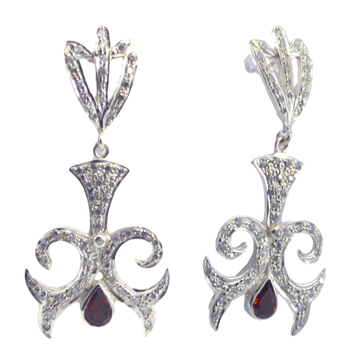 Garnet-Indian-Zara-multiple-Stud-Red-Silver-Earring