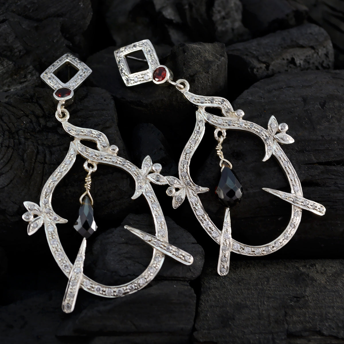 Garnet-Indian-Liyana-multiple-Stud-Red-Sterling-Silver-Earring