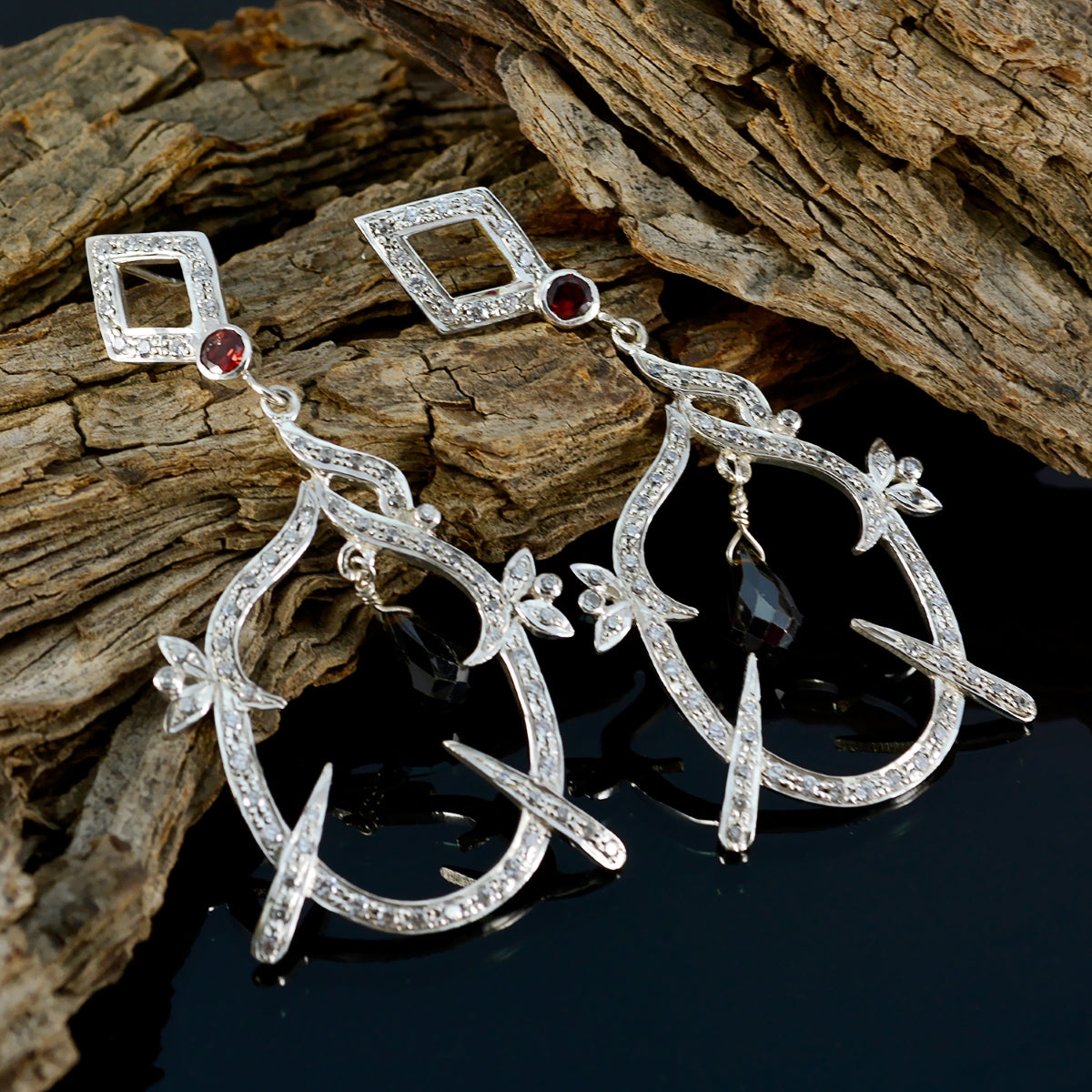 Garnet-Indian-Liyana-multiple-Stud-Red-Sterling-Silver-Earring