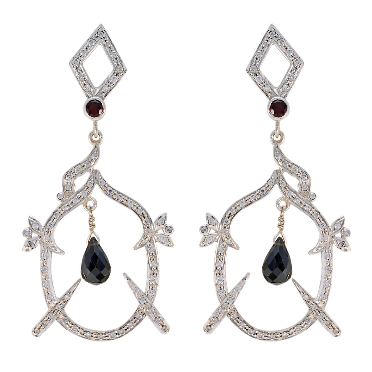 Granat-Indischer-Liyana-Mehrfach-Ohrstecker-Rot-Sterling-Silber-Ohrring Hauptbild