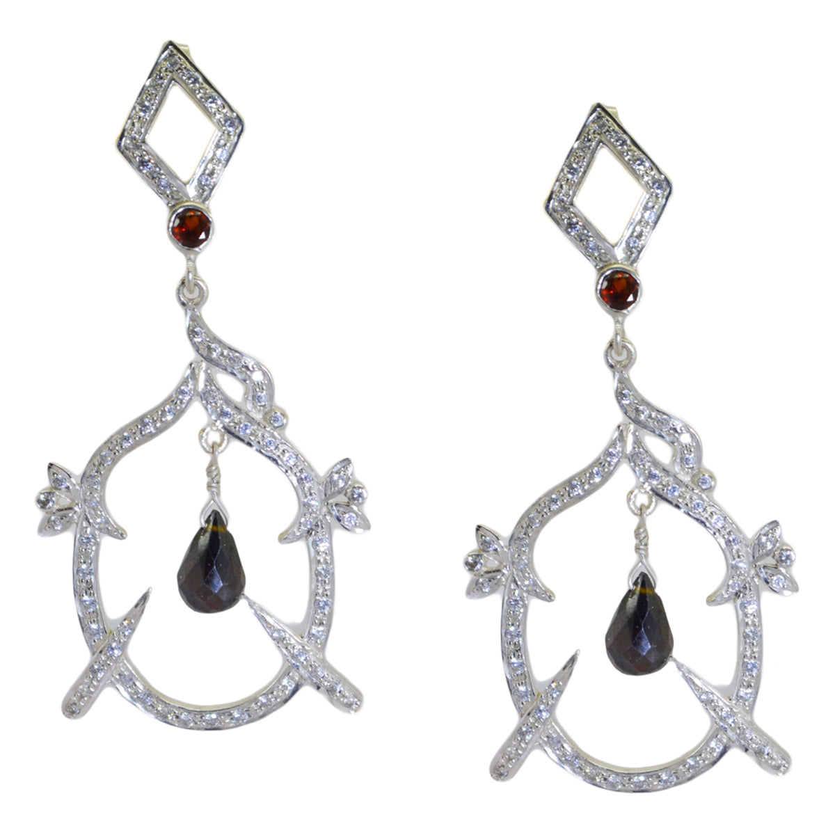 Garnet-Indian-Liyana-multiple-Stud-Red-Sterling-Silver-Earring