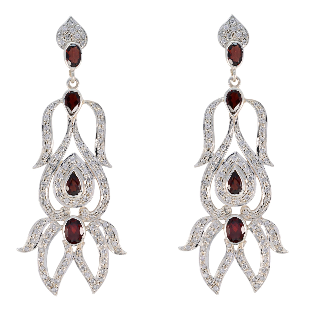 Garnet-Indian-Aisha-multiple-Stud-Red-92.5-Silver-Earring