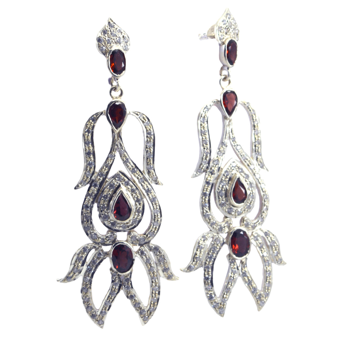 Garnet-Indian-Aisha-multiple-Stud-Red-92.5-Silver-Earring