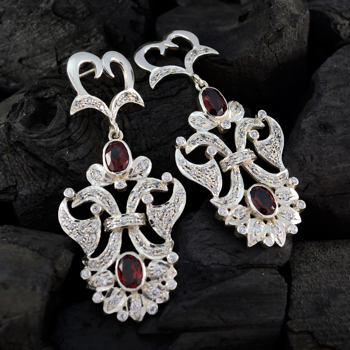 Garnet-Indian-Ananya-multiple-Stud-Red-925-Sterling-Silver-Earring