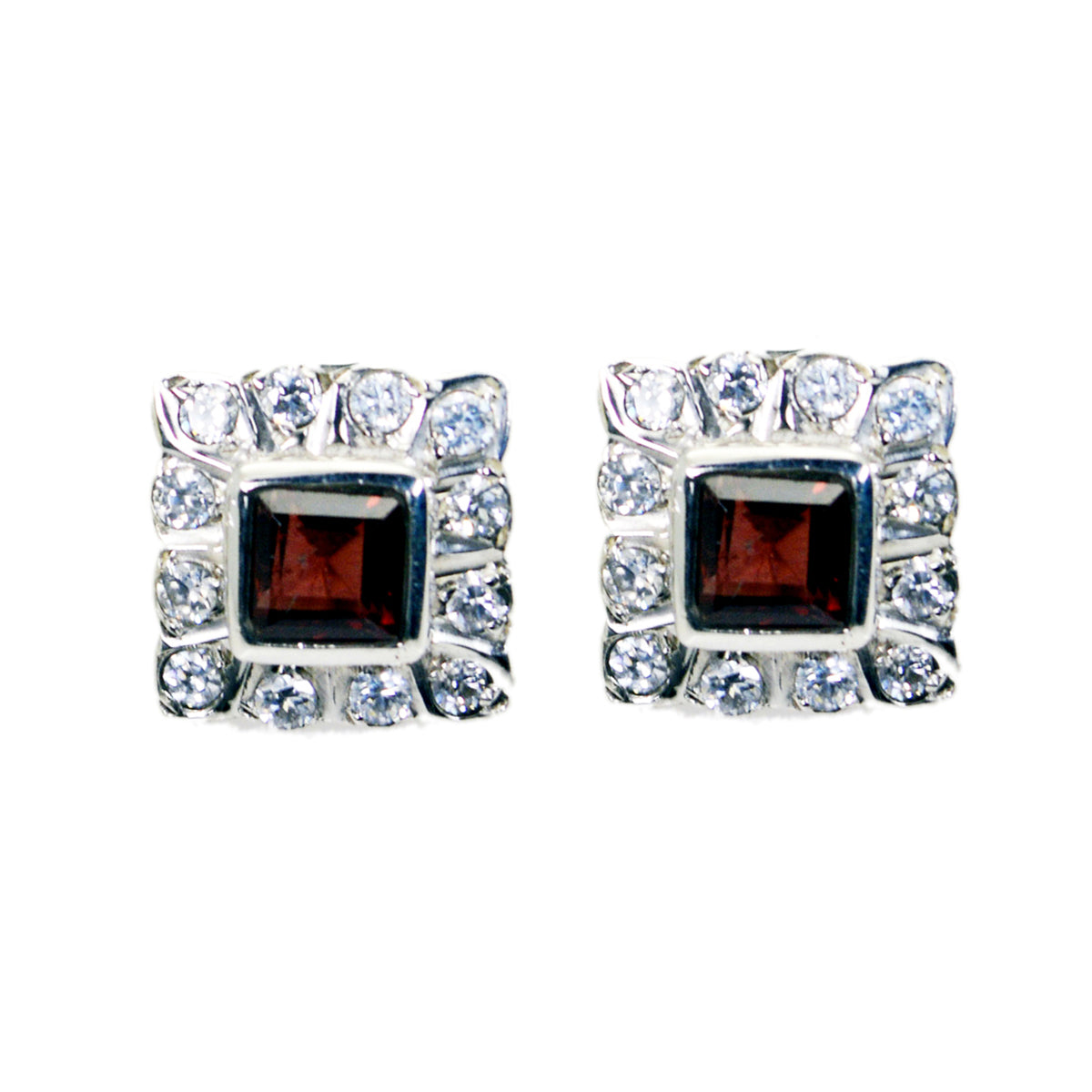 Garnet-American-Kennedy-multiple-Stud-Red-Silver-Earring Главное изображение товара