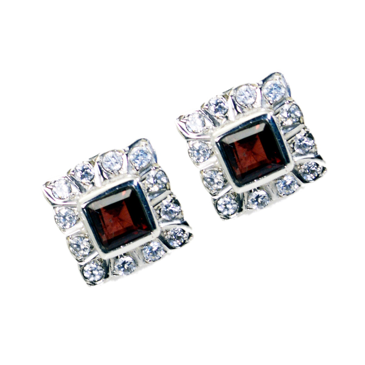 Garnet American Kennedy multiple Stud Red Silver Earring Второстепенное изображение товара