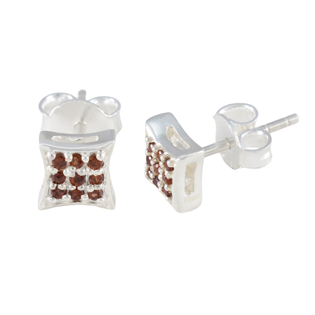 Garnet-American-Lourdes-multiple-Stud-Red-Silver-Earring