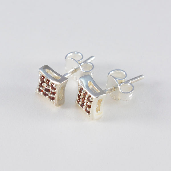 Garnet-American-Lourdes-multiple-Stud-Red-Silver-Earring
