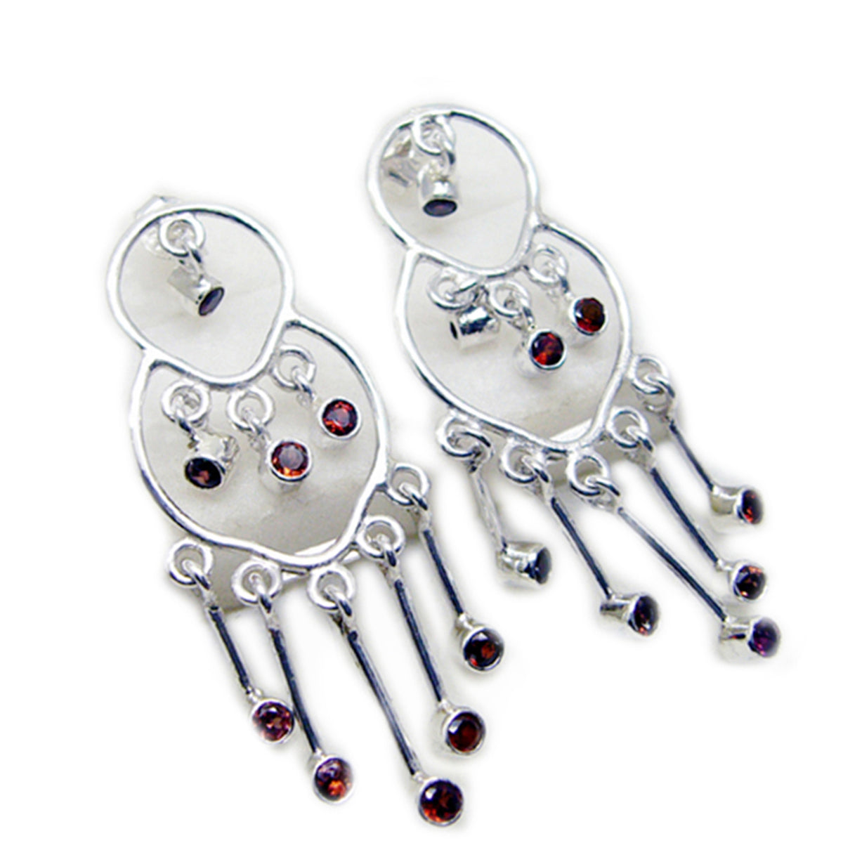 Garnet-American-Eliza-multiple-Stud-Red-Silver-Earring