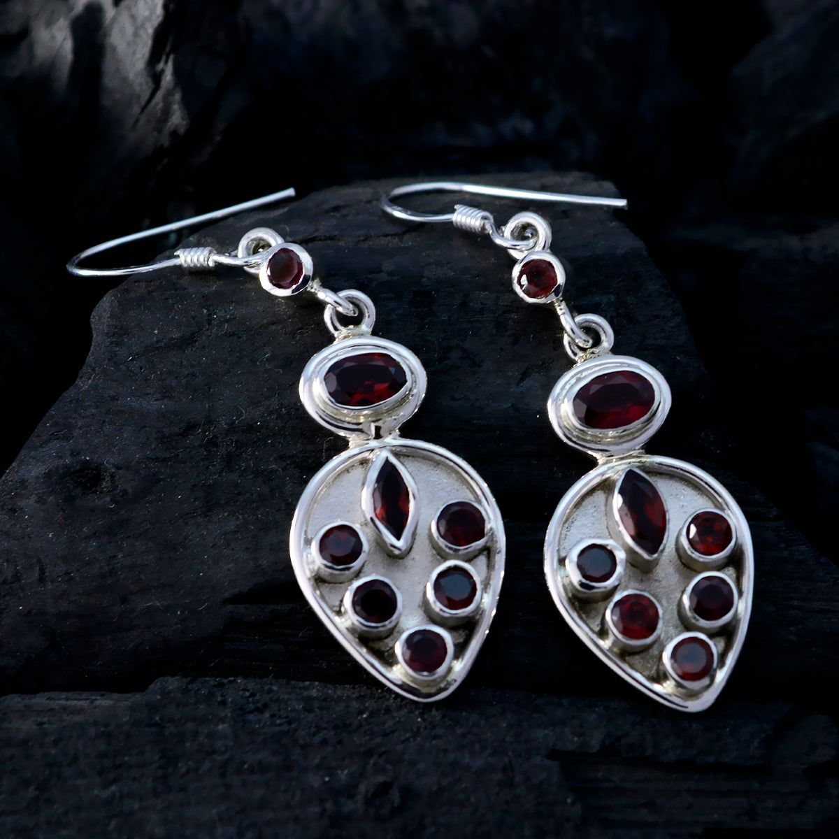 Garnet-Italian-Emily-multiple-Dangle-Red-Silver-Earring