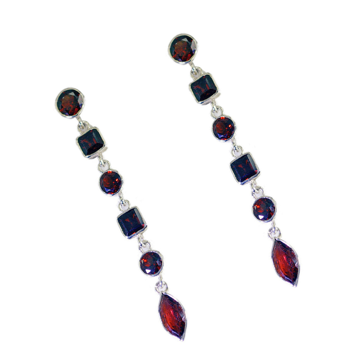 Granat-German-Grace-Mehrfach-Ohrstecker-Rot-Silber-Ohrring