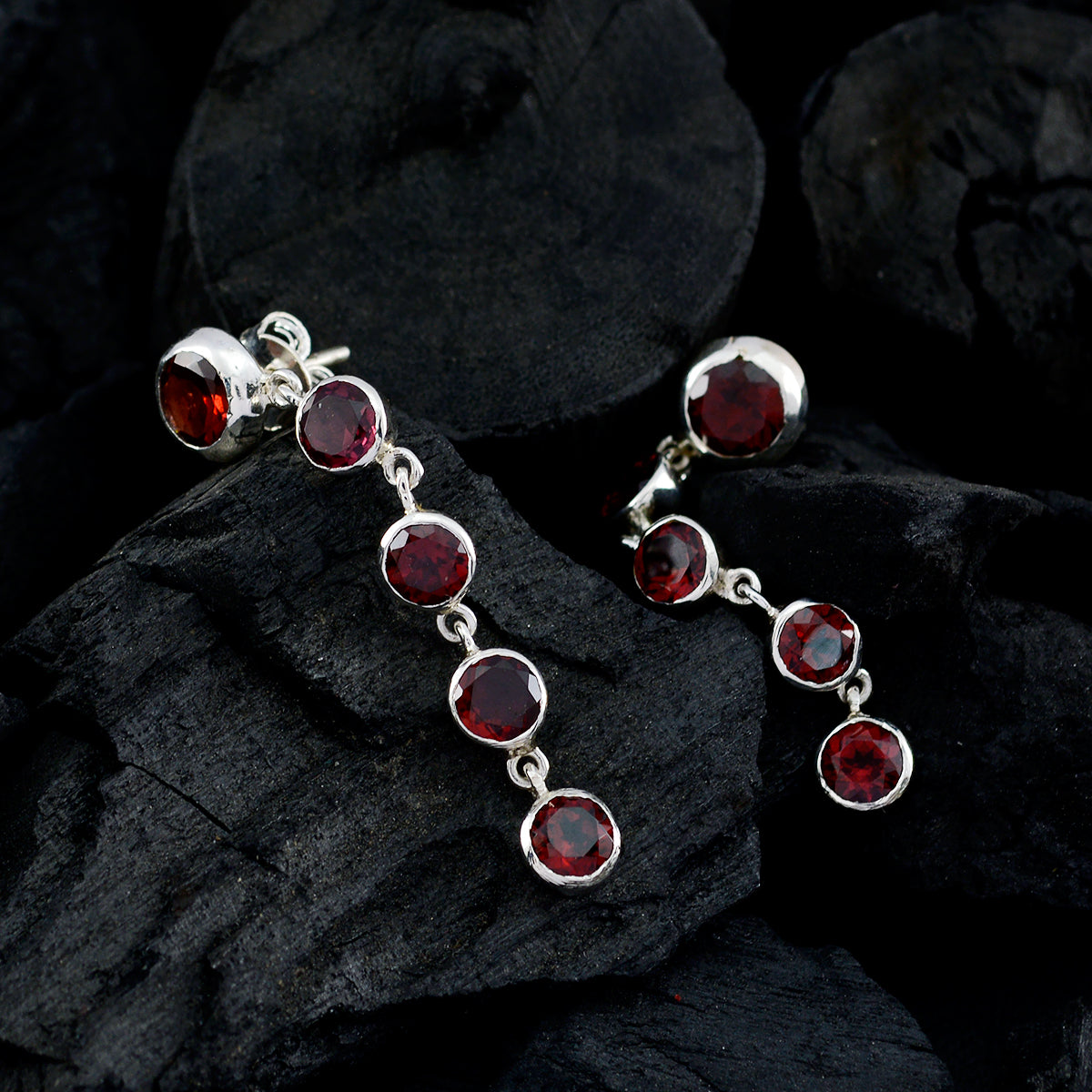 Garnet-American-Hazel-multiple-Stud-Red-925-Sterling-Silver-Earring